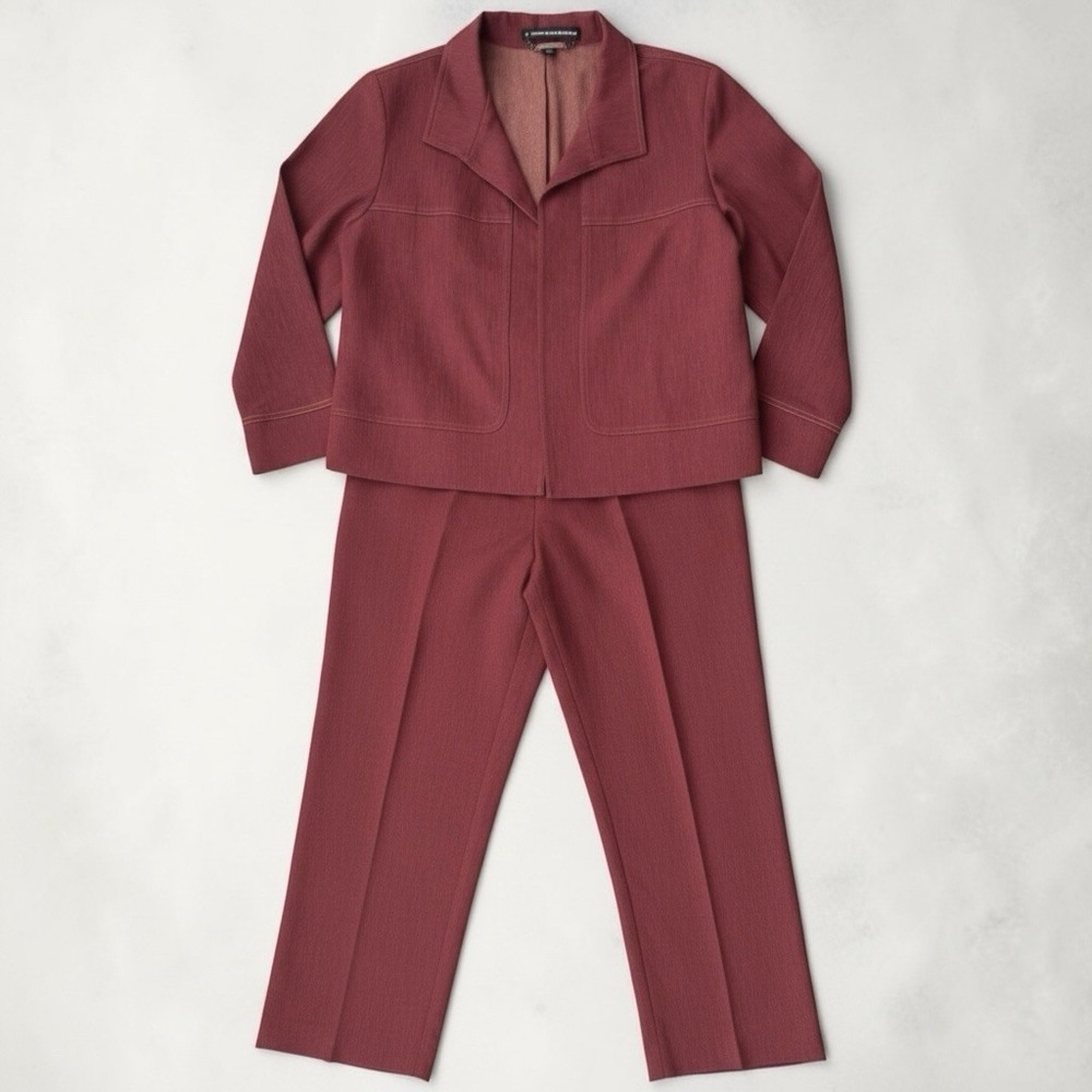 Vintage Company Ellen Tracy Burgundy Stretch Denim Pant Suit Size 14